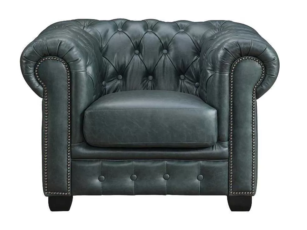 Online Chesterfield Fauteuil Brenton 100% Buffelleer - Spaans Groen Fauteuil Leer