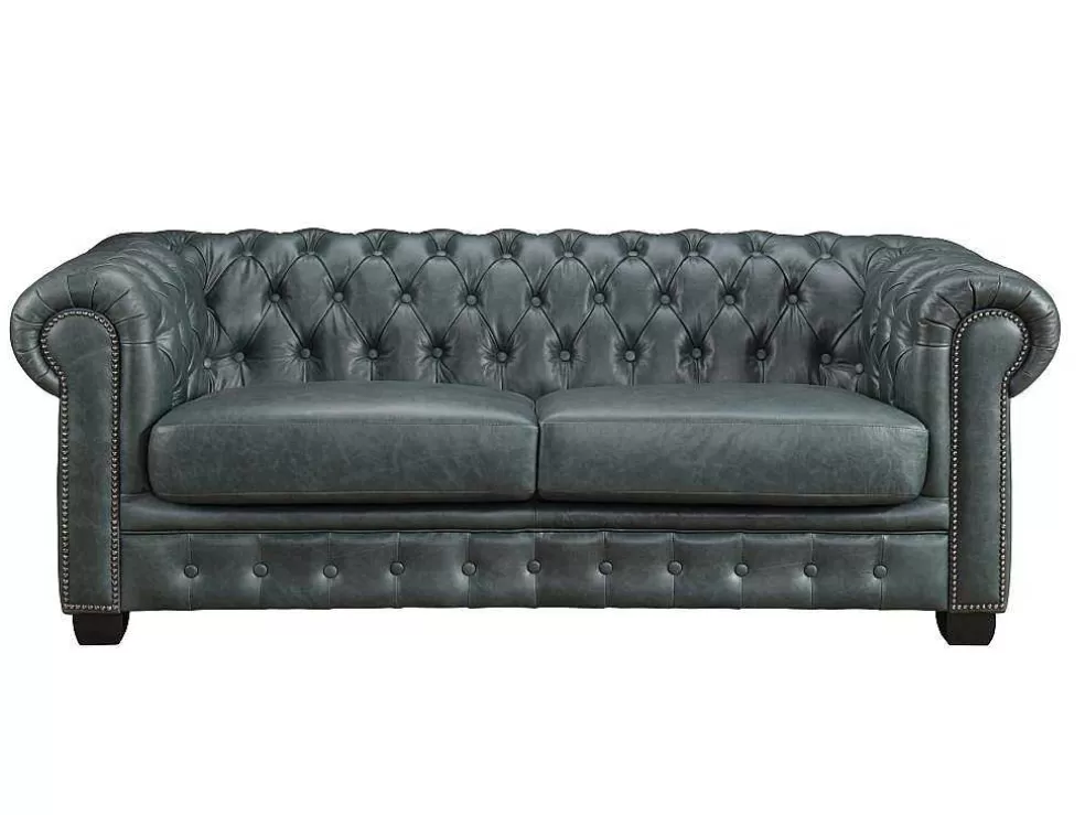 Cheap Chesterfield Zitbank 3 + 2 + 1 Plaatsen Brenton 100% Buffelleer - Spaans Groen Set Zitbank + Fauteuil
