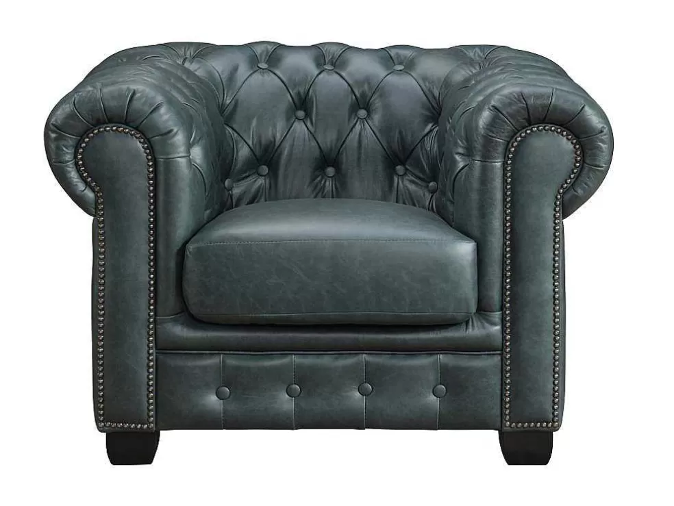 Cheap Chesterfield Zitbank 3 + 2 + 1 Plaatsen Brenton 100% Buffelleer - Spaans Groen Set Zitbank + Fauteuil