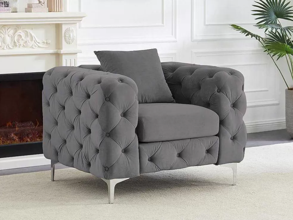 Flash Sale Chesterfield-Fauteuil Van Antracietgrijs Velours Edwina Fauteuil Stof Fluweel / Suedine