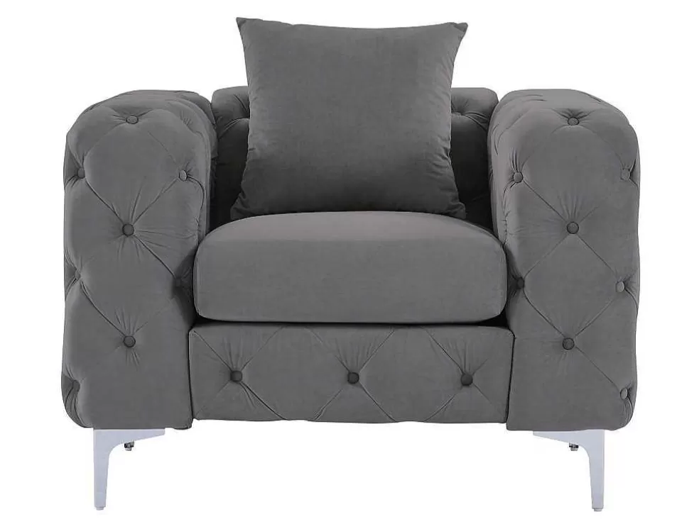 Flash Sale Chesterfield-Fauteuil Van Antracietgrijs Velours Edwina Fauteuil Stof Fluweel / Suedine