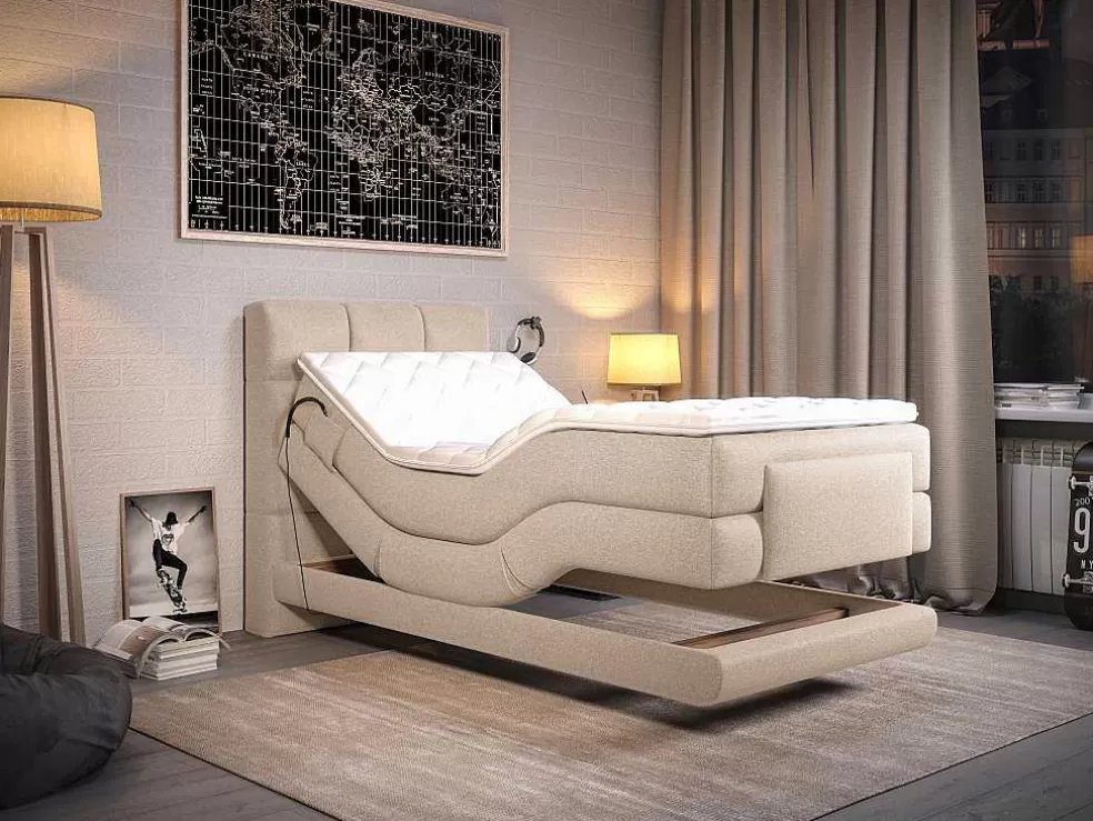 Online Complete Boxspringset Met Gestoffeerd Hoofdbord Elektrisch Verstelbare Relaxbedbodems Met Matras Met Topmatras 100 X 200 Cm Stoffen Bekleding Beige Lodi Van Elektrisch Relaxatiebed