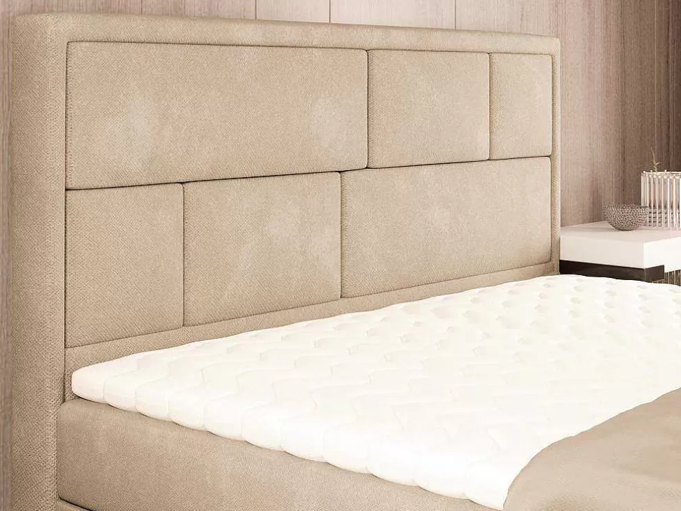 Discount Complete Decoratieve Beddenset Met Hoofdbord + Opbergruimte + Matras + Dekmatras - 160 X 200 Cm - Beige - Loumia Van Boxspringbed