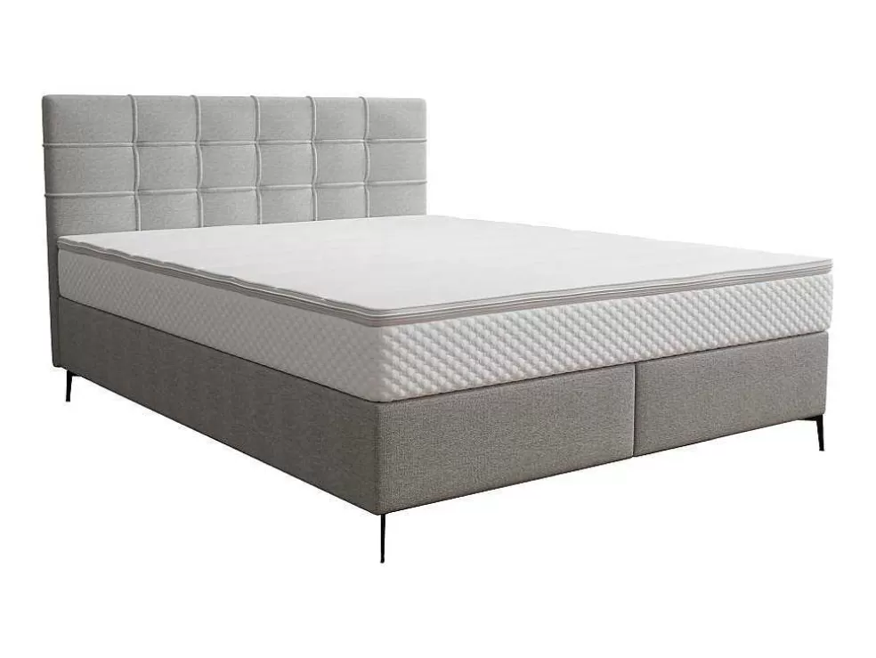 Clearance Complete Set Met Boxspring En Gecapitonneerd Hoofdbord + Bedbodem + Matras + Topmatras - 180 X 200 Cm - Stof - Lichtgrijs - Inao Van Ysmee Boxspringbed
