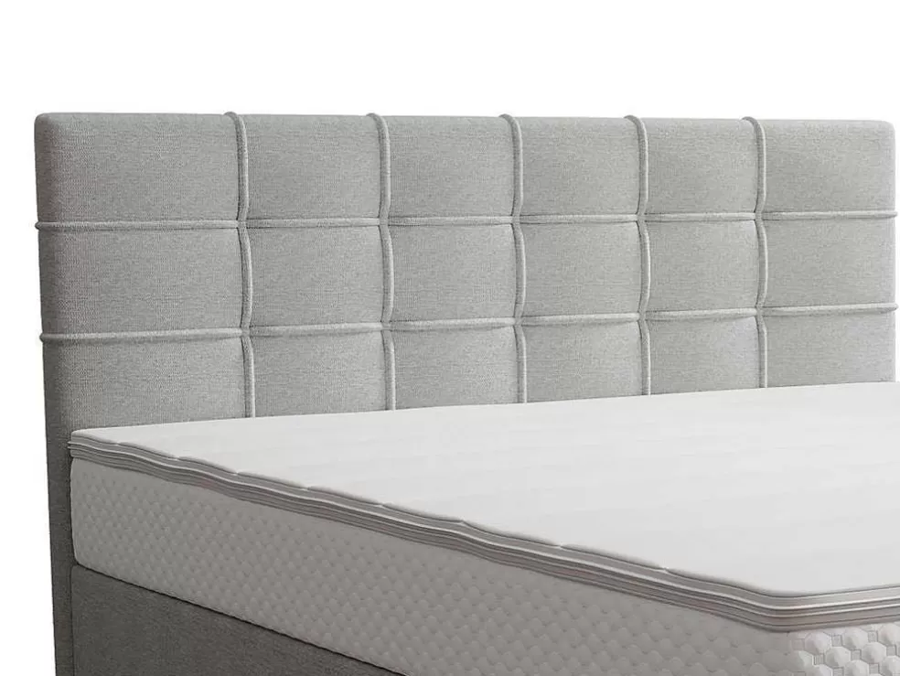 Clearance Complete Set Met Boxspring En Gecapitonneerd Hoofdbord + Bedbodem + Matras + Topmatras - 180 X 200 Cm - Stof - Lichtgrijs - Inao Van Ysmee Boxspringbed