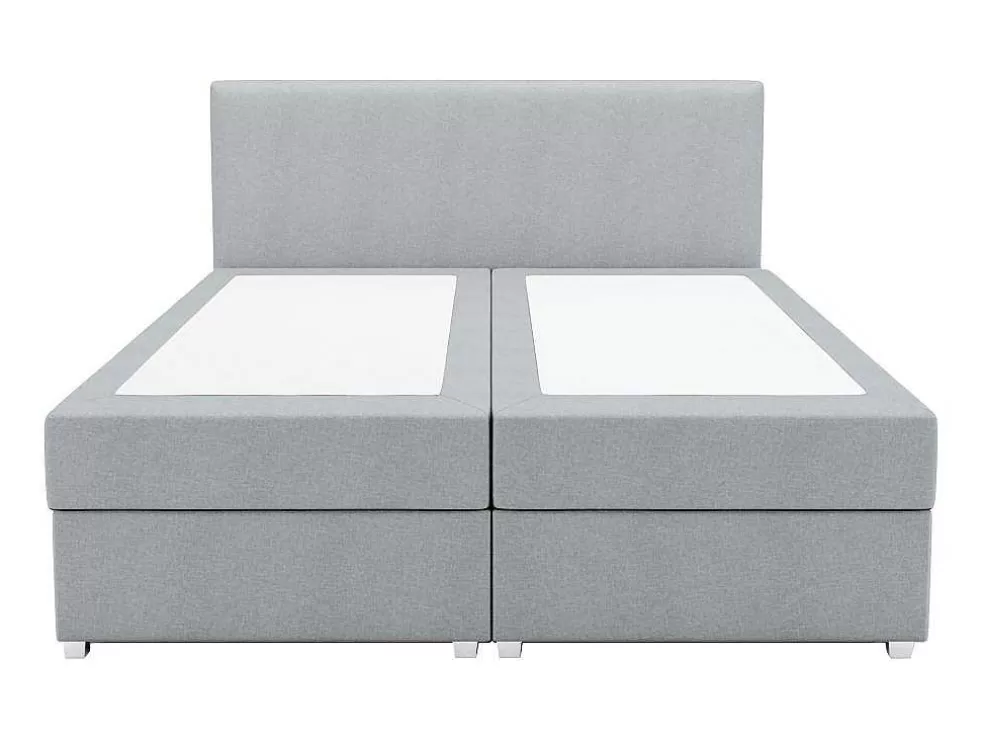 Discount Complete Set Met Boxspring En Hoofdbord + Bedbodem + Matras + Topmatras - 180 X 200 Cm - Stof - Lichtgrijs - Onan Van Ysmee Boxspringbed