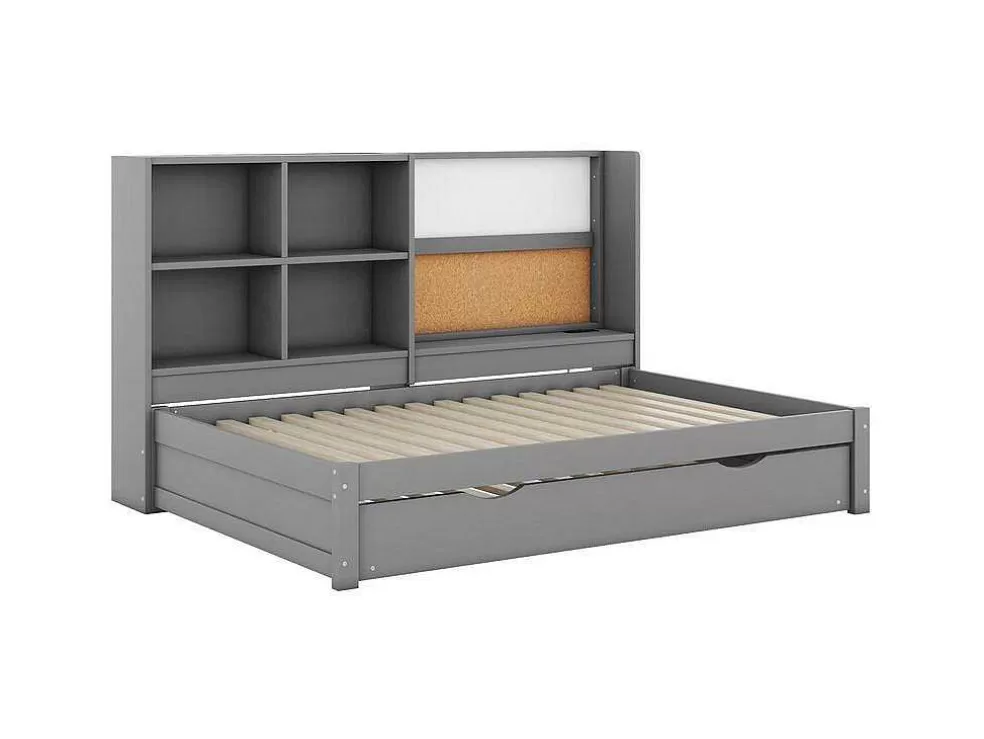 Clearance Dagbed Met Onderschuifbed - 90X200Cm - Met Tekentafel En Opbergvakken - Grijs Bed Met Slaaplade