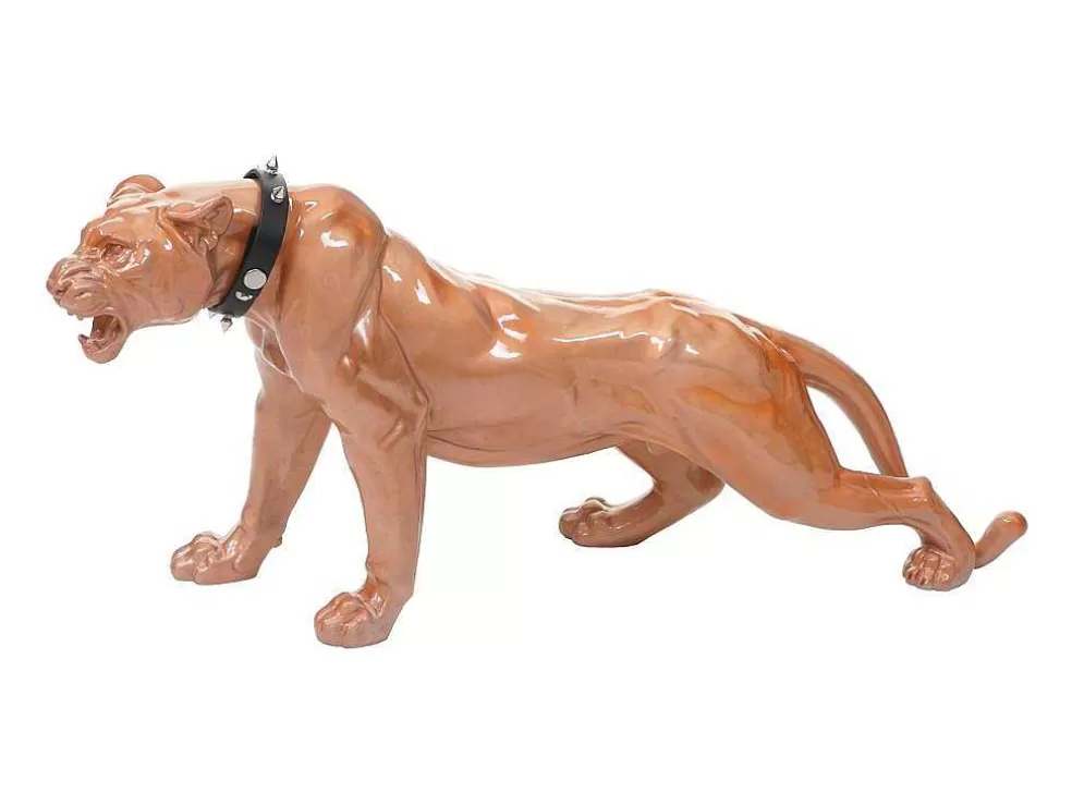 Outlet Decoratief Beeldje Panter Met Halsband, Antiek Hoogglans Met Kraag Standbeeld