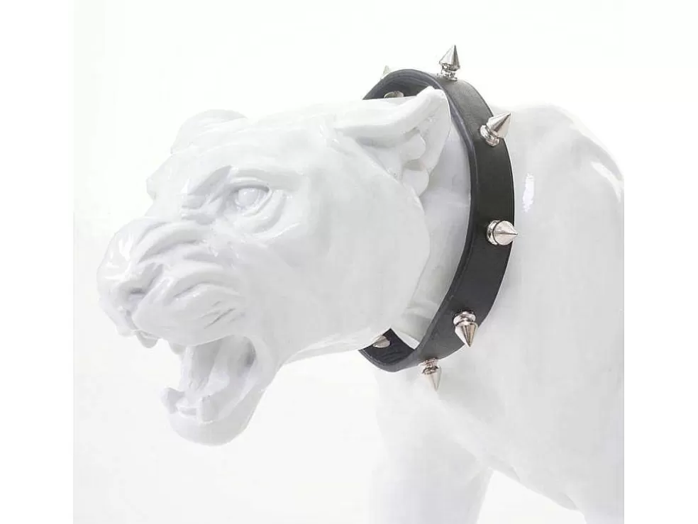 Best Sale Decoratief Beeldje Panter Met Halsband, Wit Hoogglans Met Kraag Standbeeld