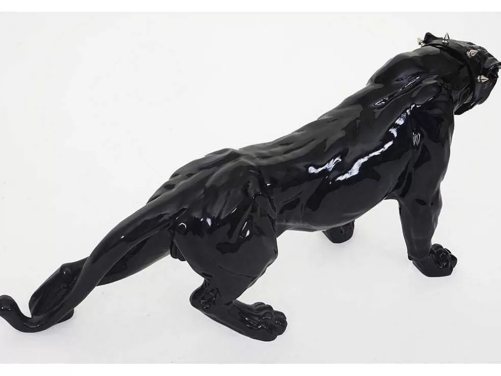 Best Sale Decoratief Beeldje Panter Met Halsband, Zwart Hoogglans Met Kraag Standbeeld