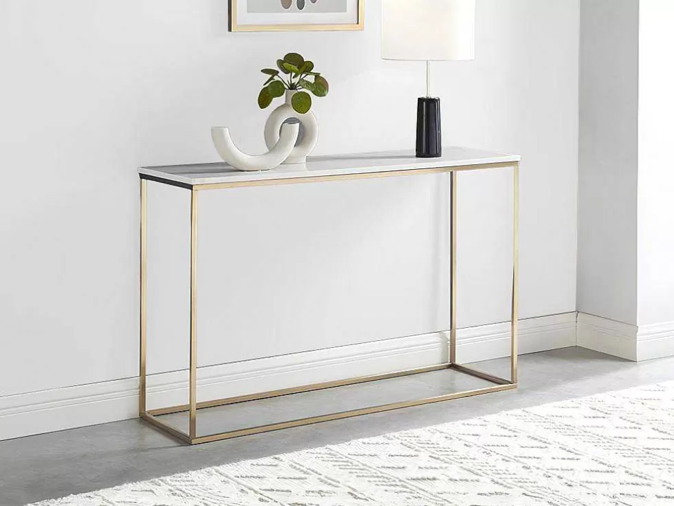 Clearance Design Sidetable Aretha - Marmer En Metaal - Wit En Goudkleurig - Van Sidetable