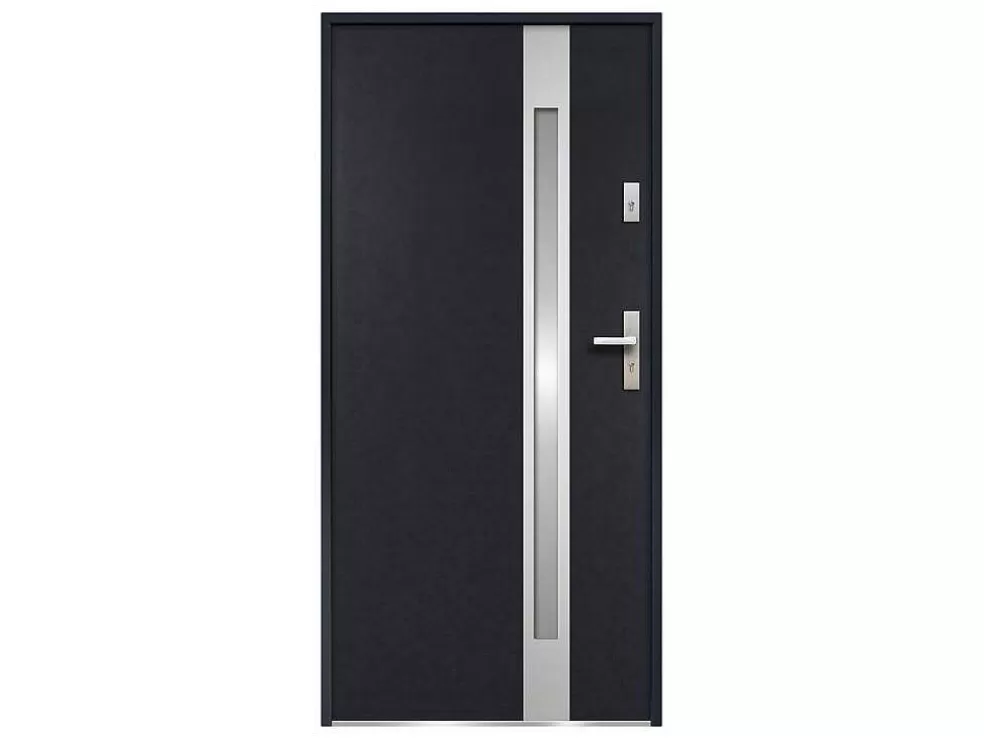 Cheap Deur Van Geglazuurd Staal En Inox H.207 X B.100 Cm Antraciet - Rechts Duwen - Braga Voordeur