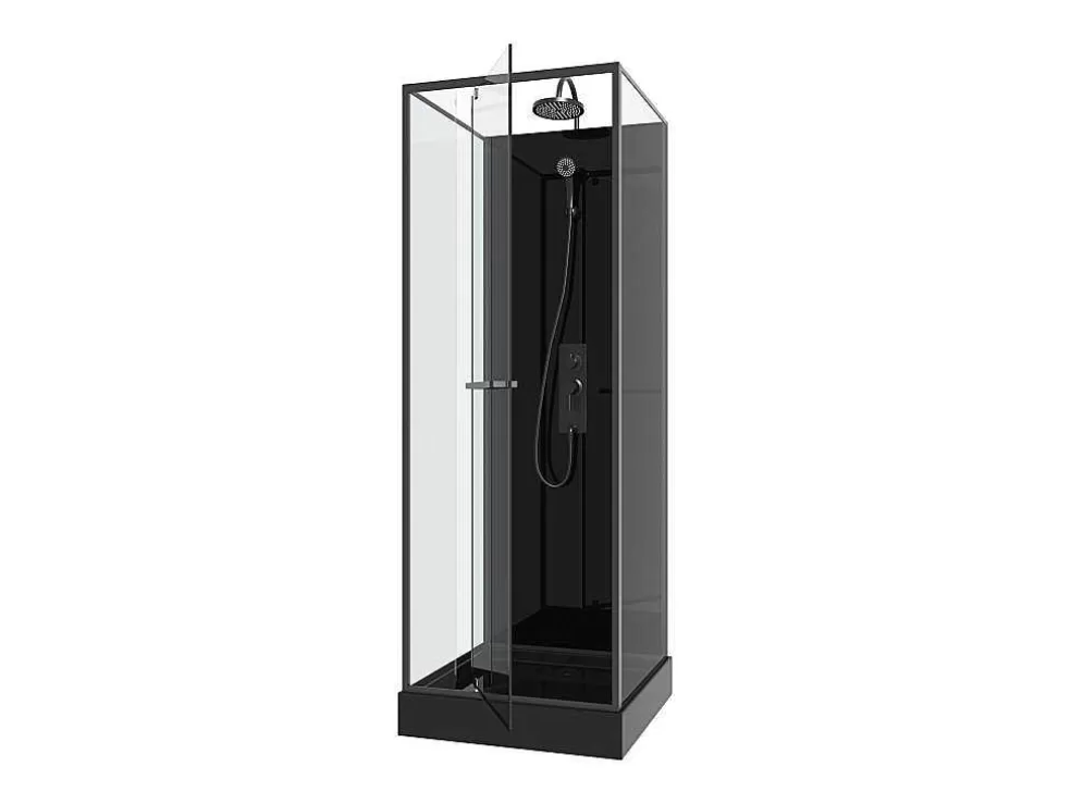 Clearance Douchecabine Met Omkeerbare Plaatsingsrichting En Aanpasbare Hoogte - Zwart - L90 X B90 X H213/232 Cm - Damilu Douchecabine