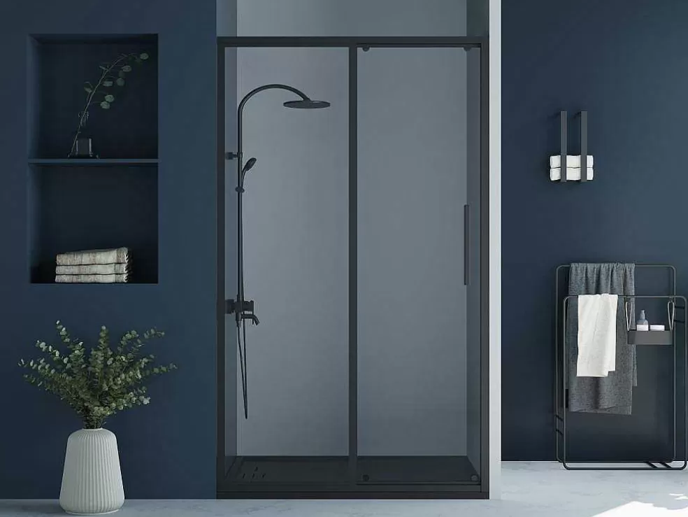 Best Doucheschuifdeur In Industriele Stijl - Zwart Mat - 120 X 195 Cm - Toroni Douchewand