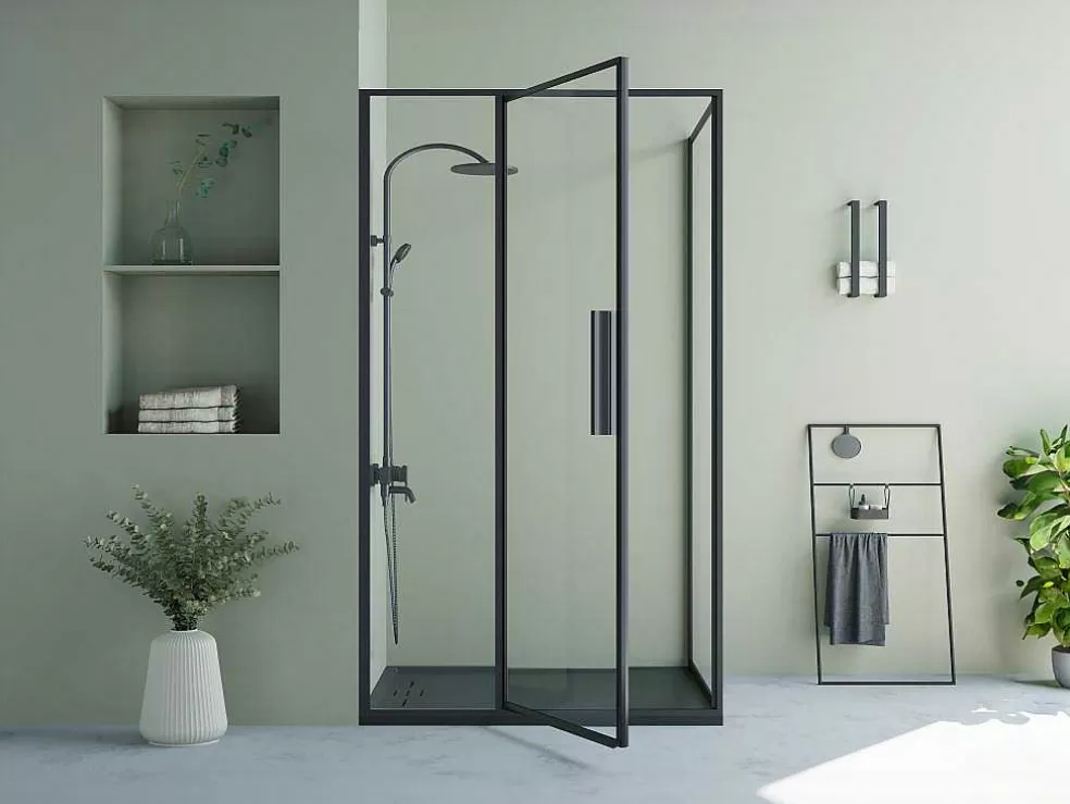 Sale Douchewand Met Draaideur, Mat Zwart, Industriele Stijl - 120 X 80 X 195 Cm - Toroni Douchewand