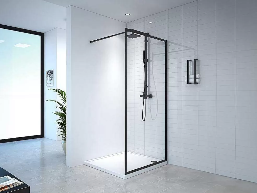 Flash Sale Douchewand Voor Inloopdouche 100 X 200 Cm Matzwart Gehard Glas Amberi Douchewand