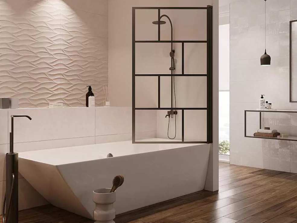 Shop Draaibaar Badscherm Met Industriele Stijl - 80 X 140 Cm - Mat Zwart - Glas - Rivanon Badscherm