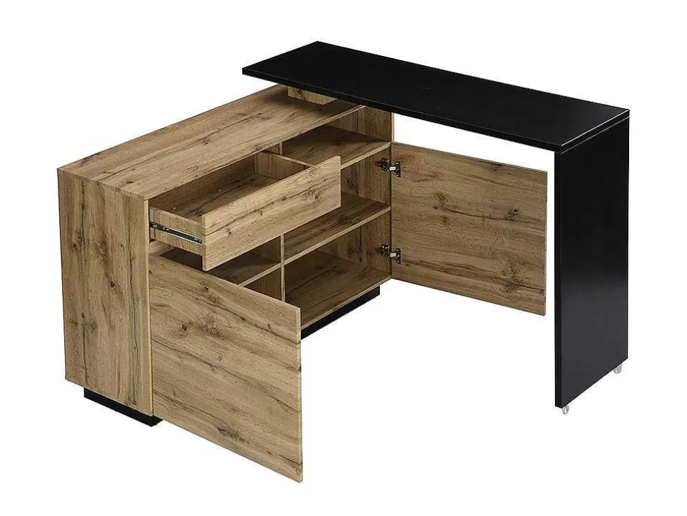 Hot Draaibaar Barmeubel Eldir - 2 Deuren, 1 Lade En 1 Nis - Mdf - Eiken & Zwart Barmeubel