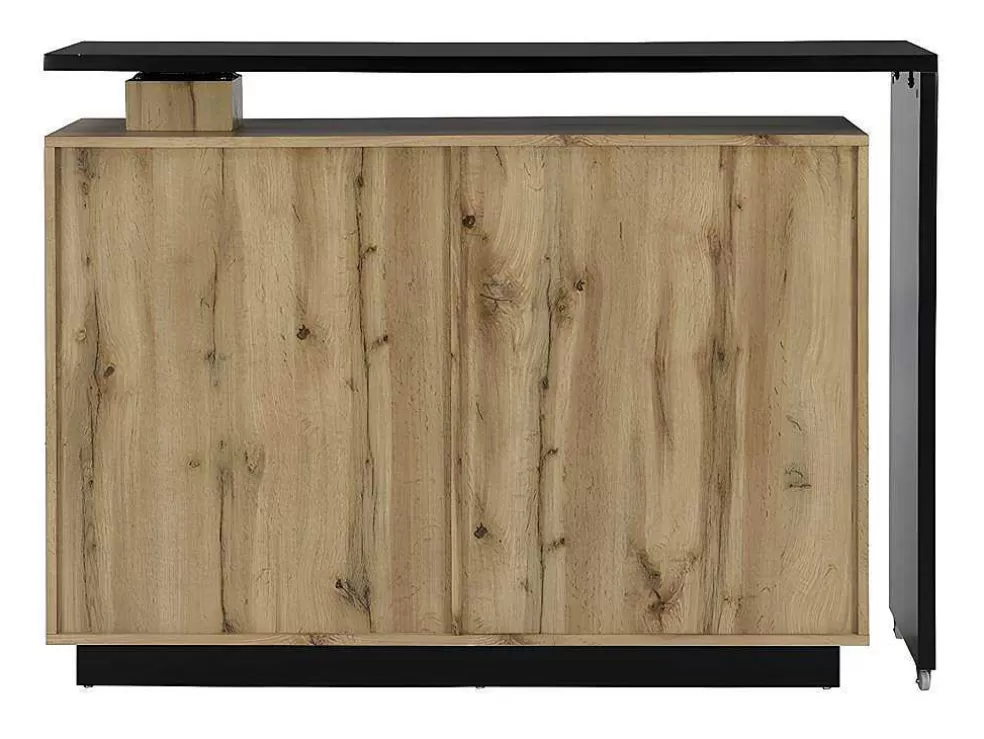 Hot Draaibaar Barmeubel Eldir - 2 Deuren, 1 Lade En 1 Nis - Mdf - Eiken & Zwart Barmeubel