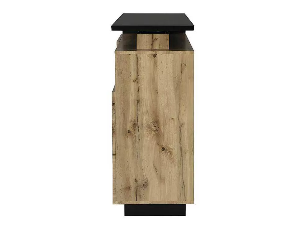 Hot Draaibaar Barmeubel Eldir - 2 Deuren, 1 Lade En 1 Nis - Mdf - Eiken & Zwart Barmeubel