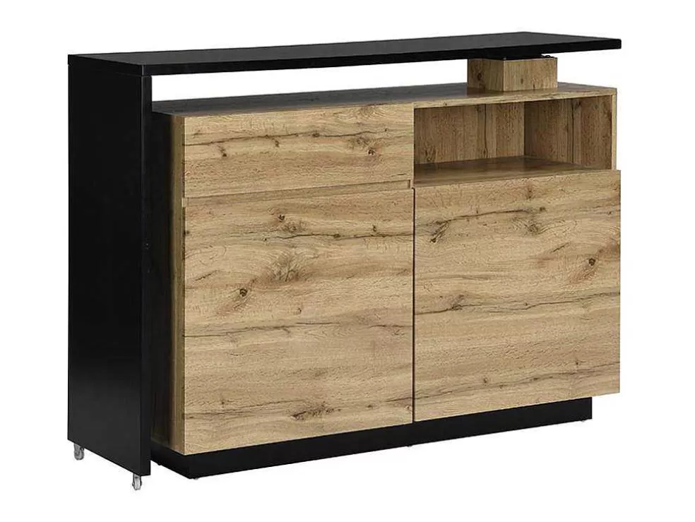 Hot Draaibaar Barmeubel Eldir - 2 Deuren, 1 Lade En 1 Nis - Mdf - Eiken & Zwart Barmeubel
