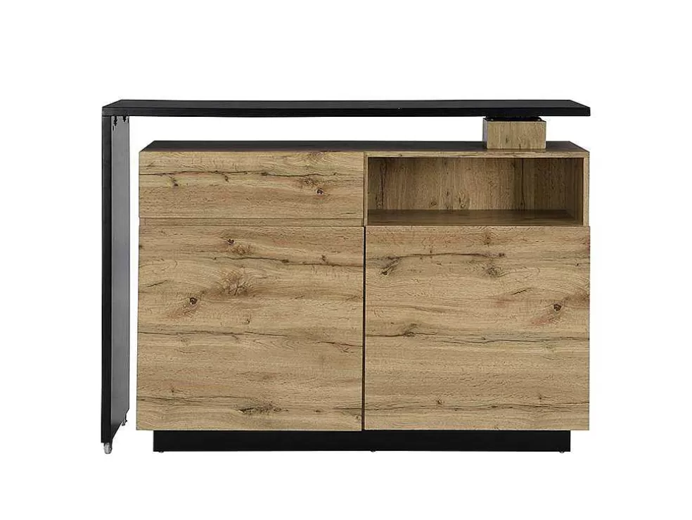 Hot Draaibaar Barmeubel Eldir - 2 Deuren, 1 Lade En 1 Nis - Mdf - Eiken & Zwart Barmeubel