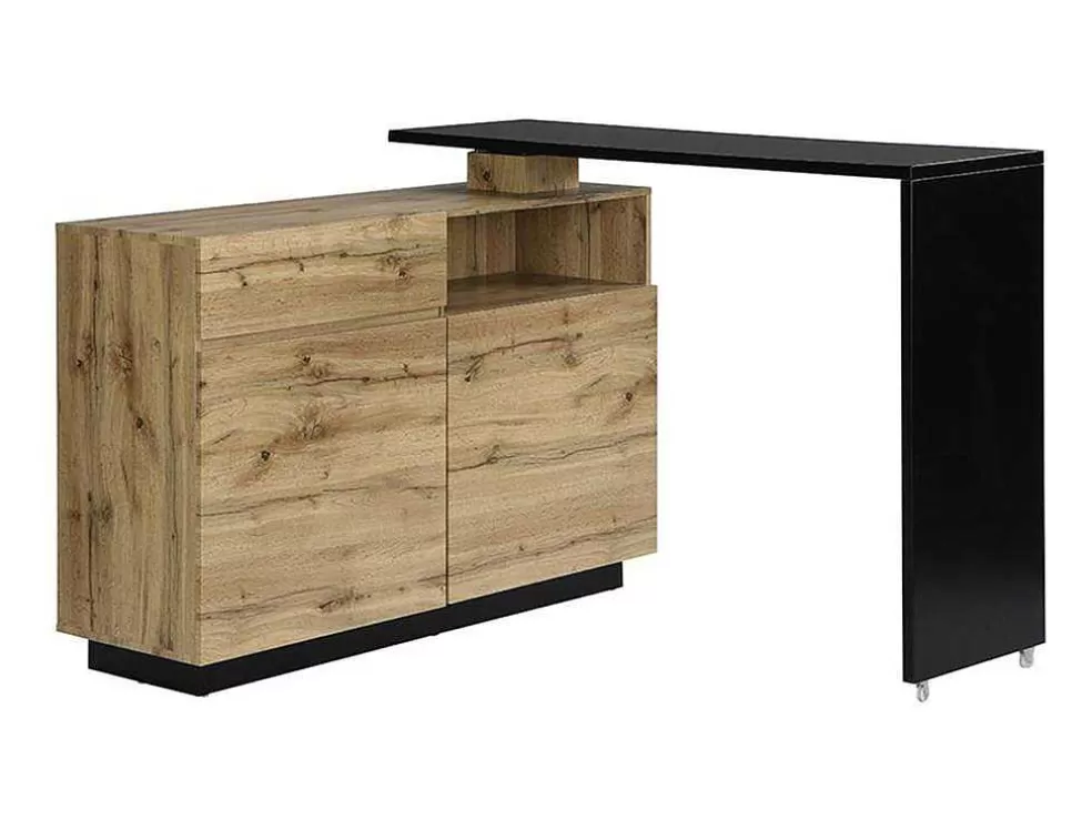 Hot Draaibaar Barmeubel Eldir - 2 Deuren, 1 Lade En 1 Nis - Mdf - Eiken & Zwart Barmeubel