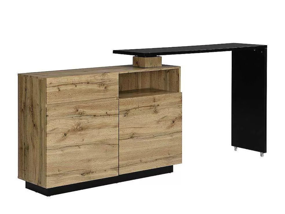 Hot Draaibaar Barmeubel Eldir - 2 Deuren, 1 Lade En 1 Nis - Mdf - Eiken & Zwart Barmeubel