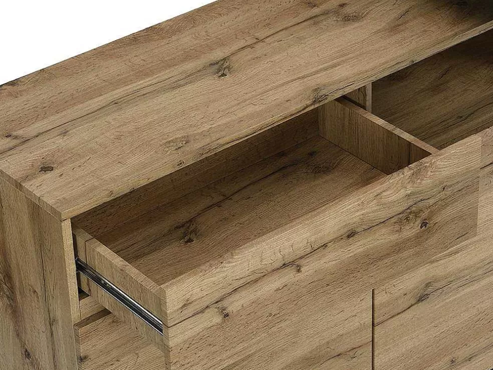Hot Draaibaar Barmeubel Eldir - 2 Deuren, 1 Lade En 1 Nis - Mdf - Eiken & Zwart Barmeubel