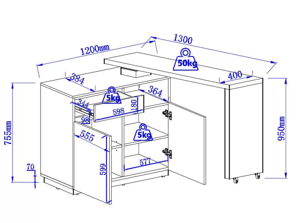Hot Draaibaar Barmeubel Eldir - 2 Deuren, 1 Lade En 1 Nis - Mdf - Eiken & Zwart Barmeubel