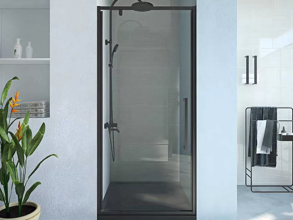 Hot Draaibare Douchedeur Van Matzwart Metaal - Industriele Stijl - 90 X 195 Cm - Tamri Douchewand