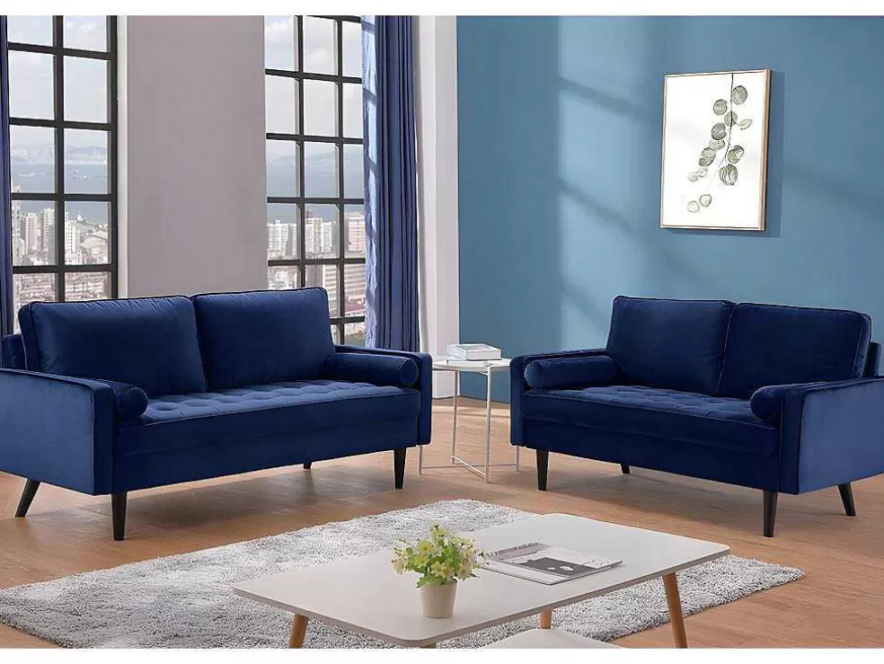 Discount Drie- En Tweezitsbank Van Fluweel Fleuet - Donkerblauw Aanbiedingen: Zitbank & Fauteuil