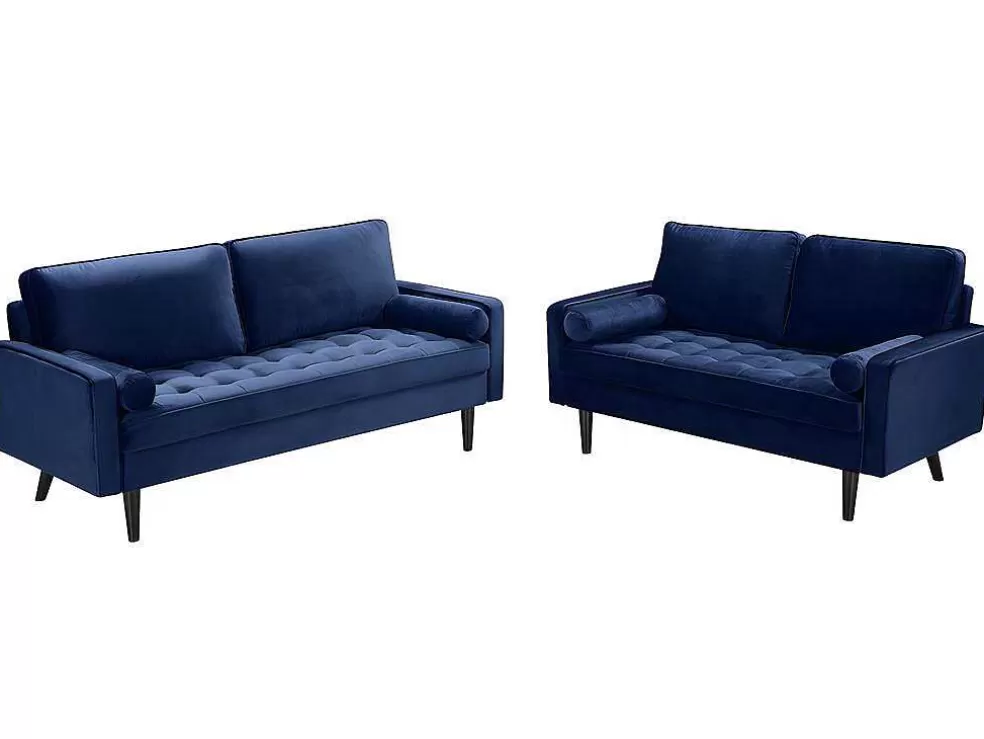 Discount Drie- En Tweezitsbank Van Fluweel Fleuet - Donkerblauw Aanbiedingen: Zitbank & Fauteuil