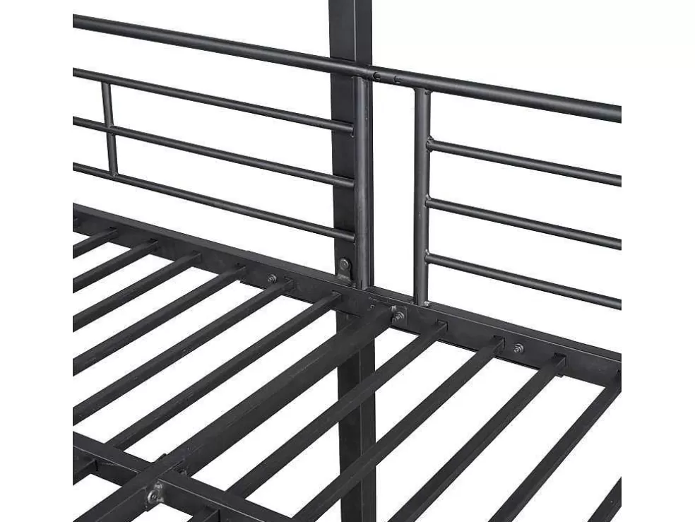 Discount Driedubbele Stapelbedden 90 X 200 Cm - Hoge Reling En Ladder - Metaal - Zwart Kinderbed Stapelbed