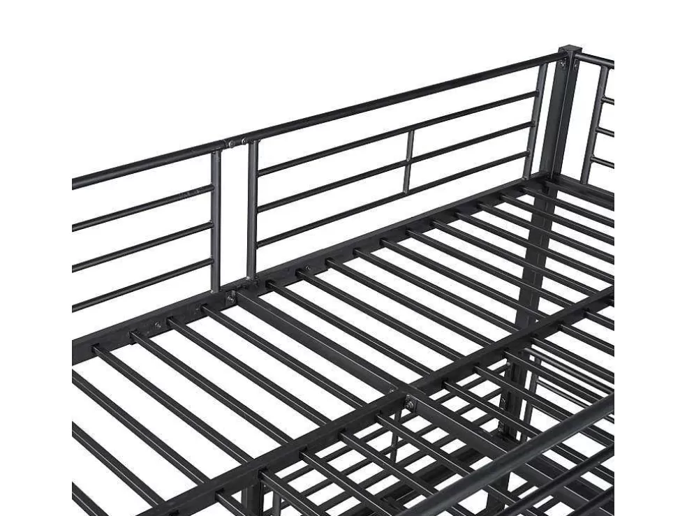 Discount Driedubbele Stapelbedden 90 X 200 Cm - Hoge Reling En Ladder - Metaal - Zwart Kinderbed Stapelbed