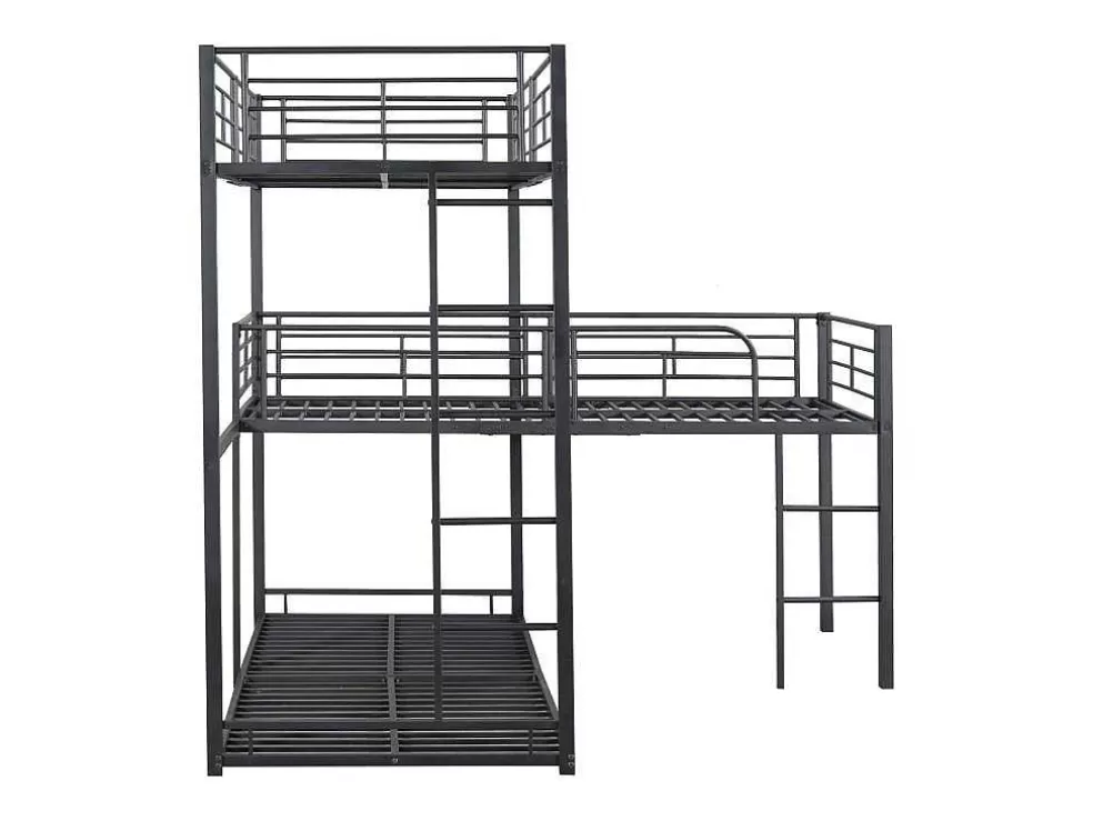 Discount Driedubbele Stapelbedden 90 X 200 Cm - Hoge Reling En Ladder - Metaal - Zwart Kinderbed Stapelbed