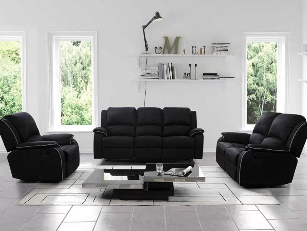 Clearance Driezits, Tweezits Relaxbank En Relaxfauteuil Van Microvezel Hernani - Grijs Set Zitbank + Fauteuil