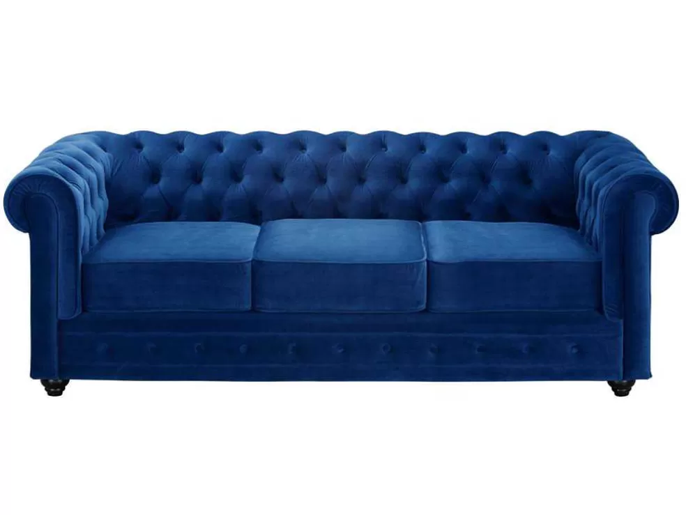 Cheap Driezitsbank Chesterfield - Fluweel - Koningsblauw Driezitsbank