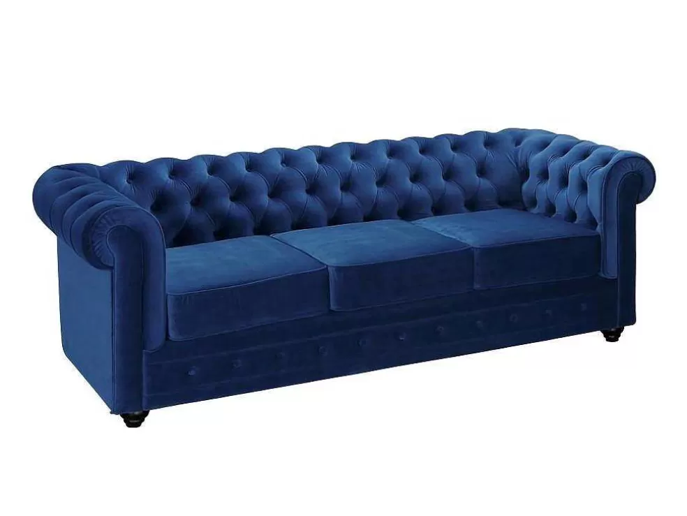 Cheap Driezitsbank Chesterfield - Fluweel - Koningsblauw Driezitsbank