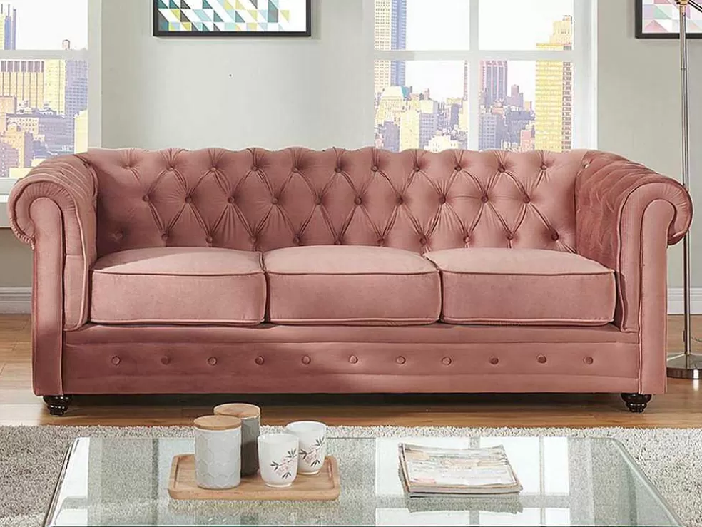 Cheap Driezitsbank Chesterfield - Fluweel - Pastel Roze Zitbank