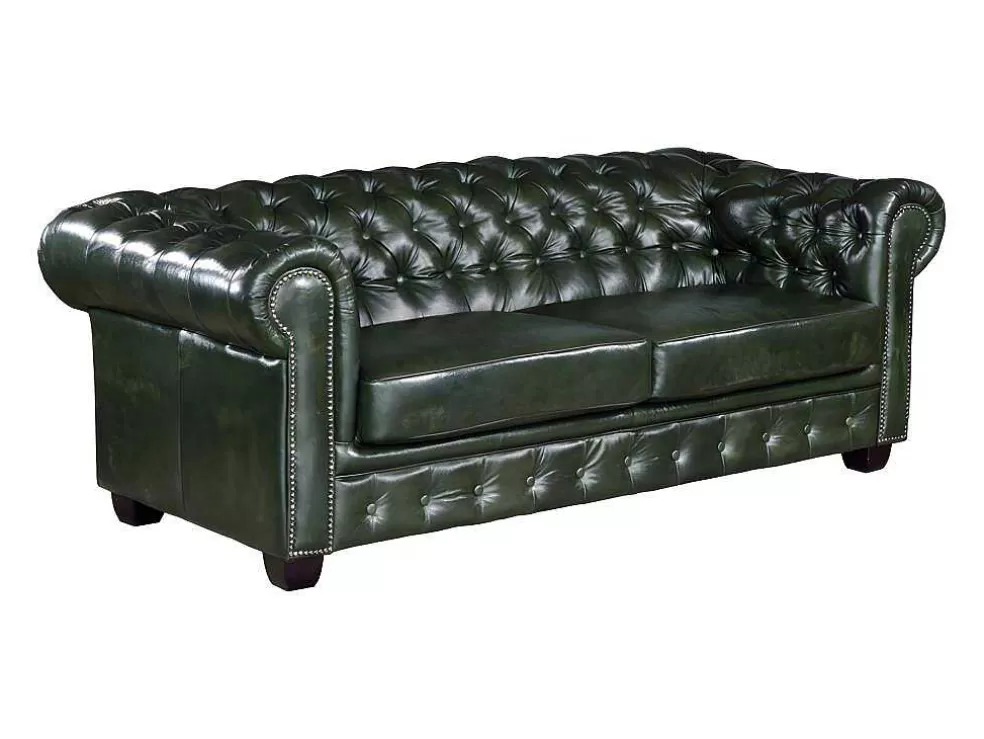 Hot Driezitsbank Chesterfield Brenton 100% Buffelleer - Empire Groen Chesterfield Zitbank