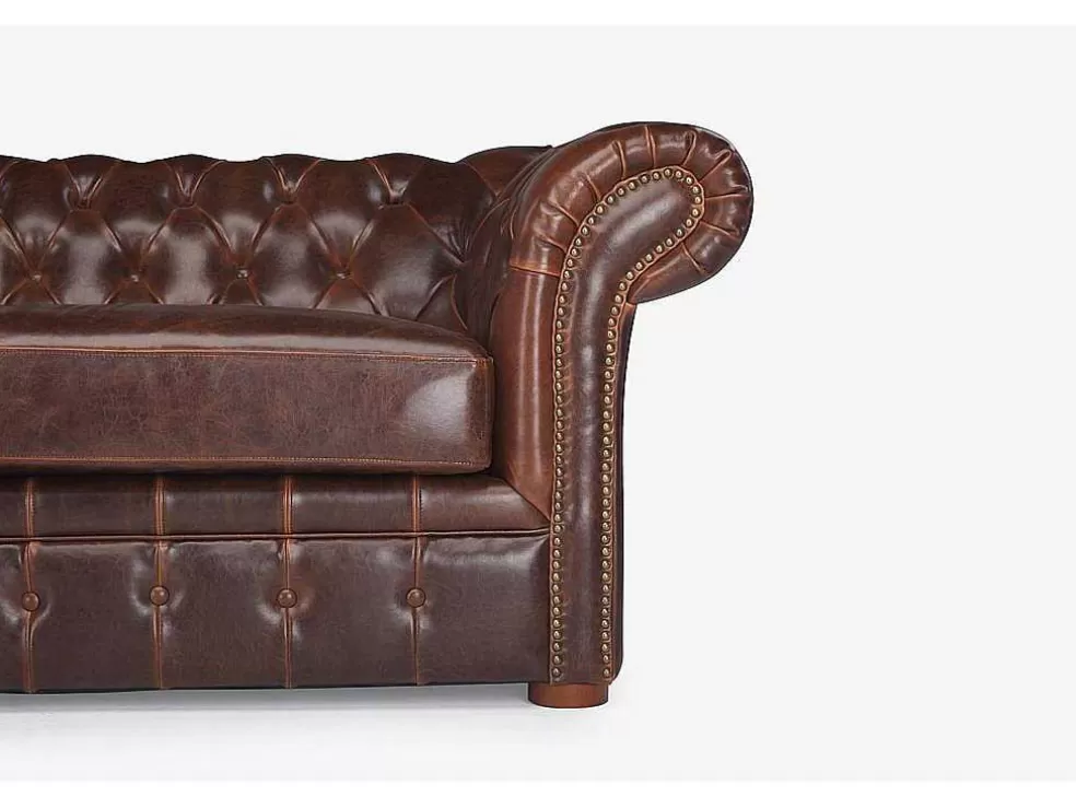 Sale Driezitsbank Chesterfield Clotaire Van 100% Leer Met Lived-In Aspect Leren Zitbank