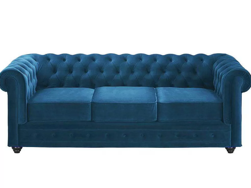 Best Sale Driezitsbank Chesterfield Fluweel - Eend Blauw Chesterfield Zitbank