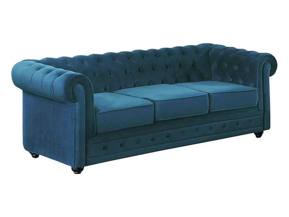 Best Sale Driezitsbank Chesterfield Fluweel - Eend Blauw Chesterfield Zitbank