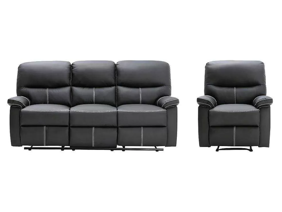 Clearance Driezitsbank En Relaxfauteuil Canby - Kunstleer - Zwart Set Zitbank + Fauteuil