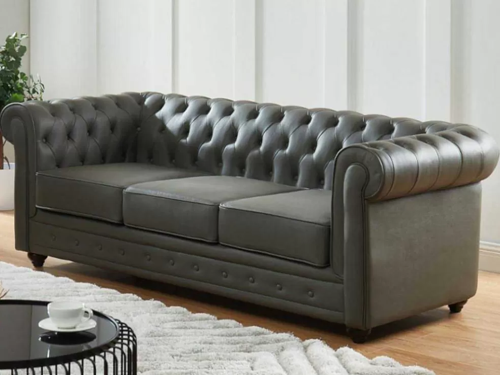 Fashion Driezitsbank Van Buffelleer Chesterfield - Grijs Chesterfield Zitbank