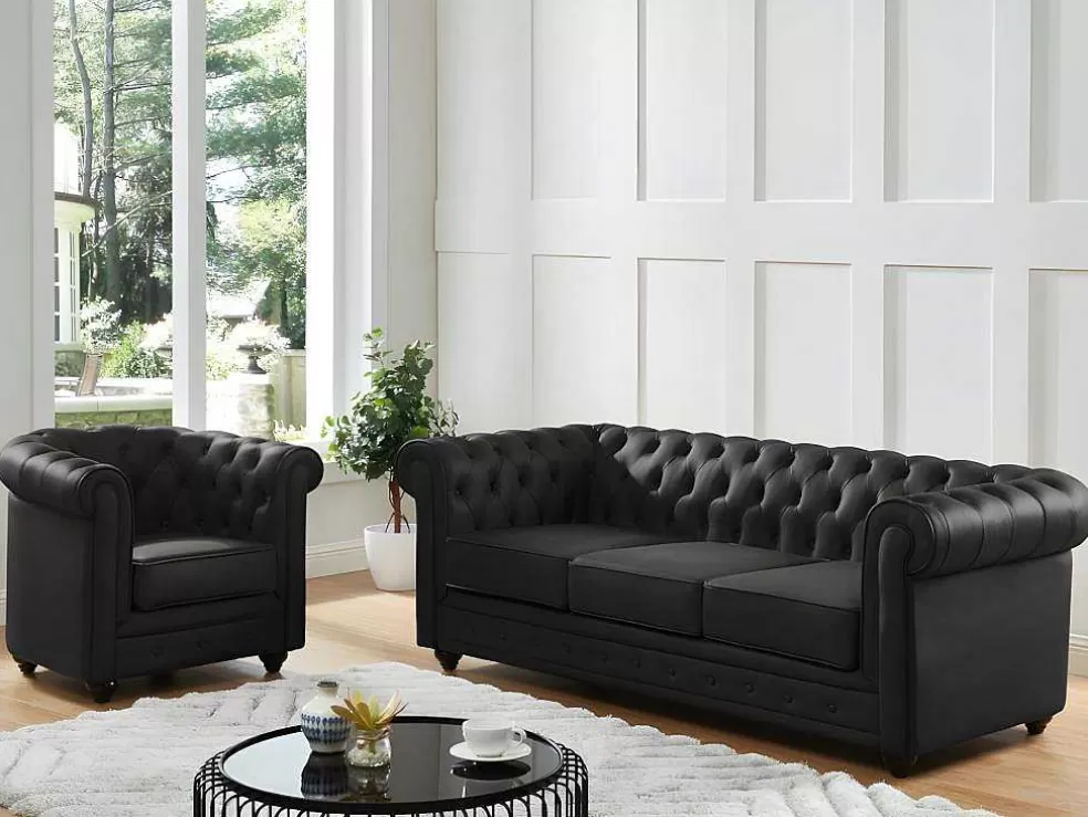 Best Driezitsbank Van Buffelleer Chesterfield - Zwart Chesterfield Zitbank