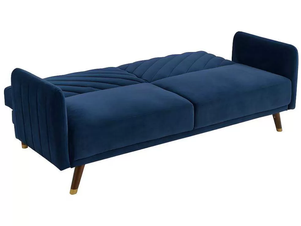 Discount Driezitsbedbank Van Fluweel Joris - Blauw Klik-Klak En Bz Slaapbank