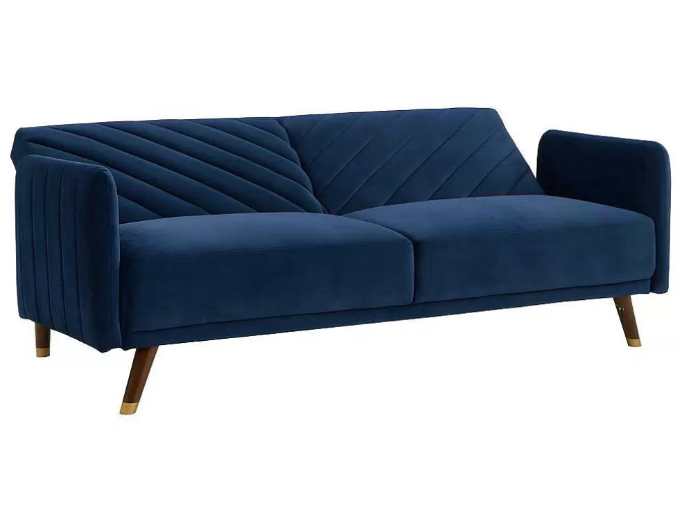 Discount Driezitsbedbank Van Fluweel Joris - Blauw Klik-Klak En Bz Slaapbank