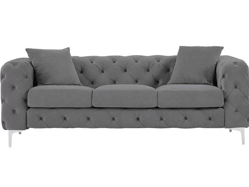 Fashion Driezits-Chesterfield-Bank Van Antracietgrijs Velours Edwina Chesterfield Zitbank